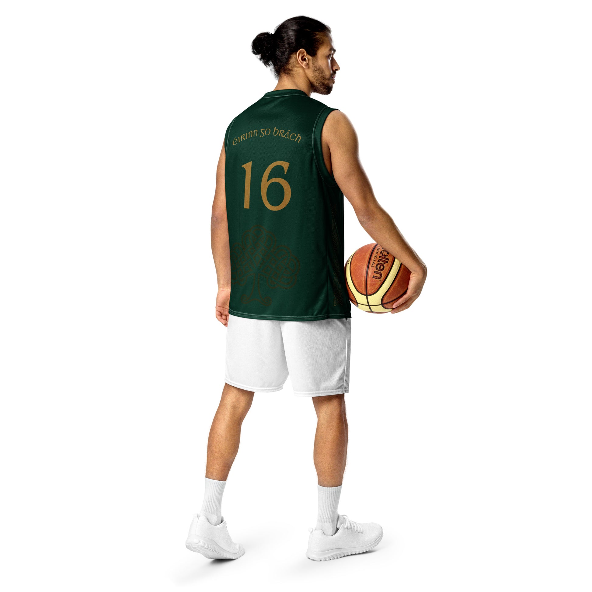 Éire #16 Green Recycled Unisex Basketball Jersey - Designed by Moon Behind The Hill Available to Buy at a Discounted Price on Moon Behind The Hill Online Designer Discount Store