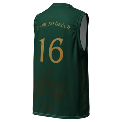 Éire #16 Green Recycled Unisex Basketball Jersey - Designed by Moon Behind The Hill Available to Buy at a Discounted Price on Moon Behind The Hill Online Designer Discount Store
