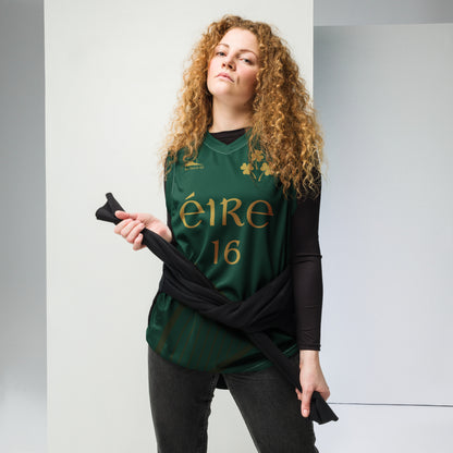 Éire #16 Green Recycled Unisex Basketball Jersey - Designed by Moon Behind The Hill Available to Buy at a Discounted Price on Moon Behind The Hill Online Designer Discount Store