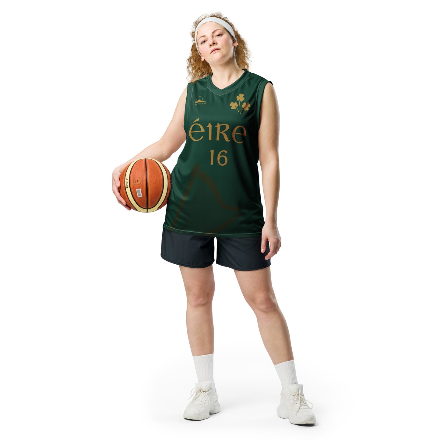 Éire #16 Green Recycled Unisex Basketball Jersey - Designed by Moon Behind The Hill Available to Buy at a Discounted Price on Moon Behind The Hill Online Designer Discount Store