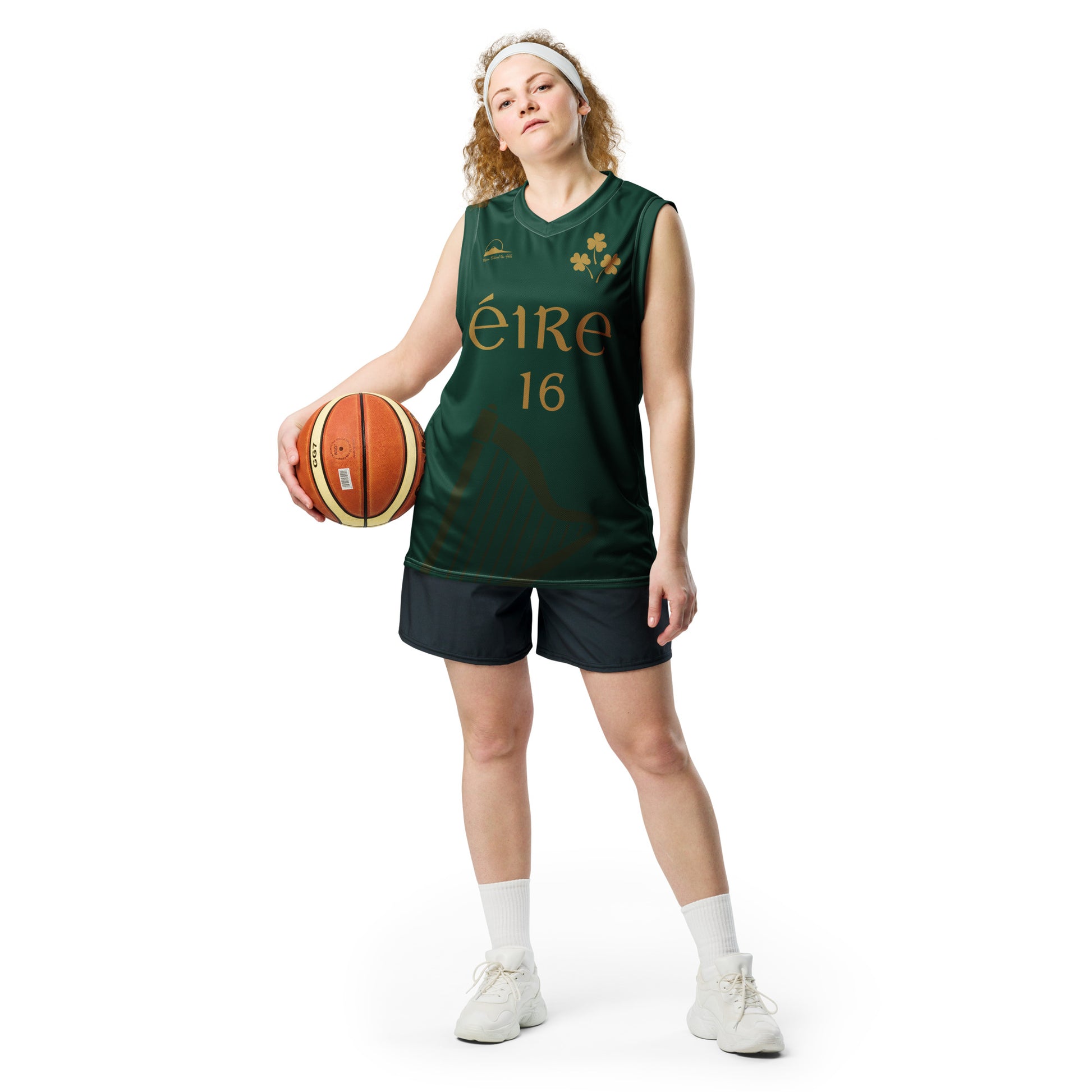 Éire #16 Green Recycled Unisex Basketball Jersey - Designed by Moon Behind The Hill Available to Buy at a Discounted Price on Moon Behind The Hill Online Designer Discount Store