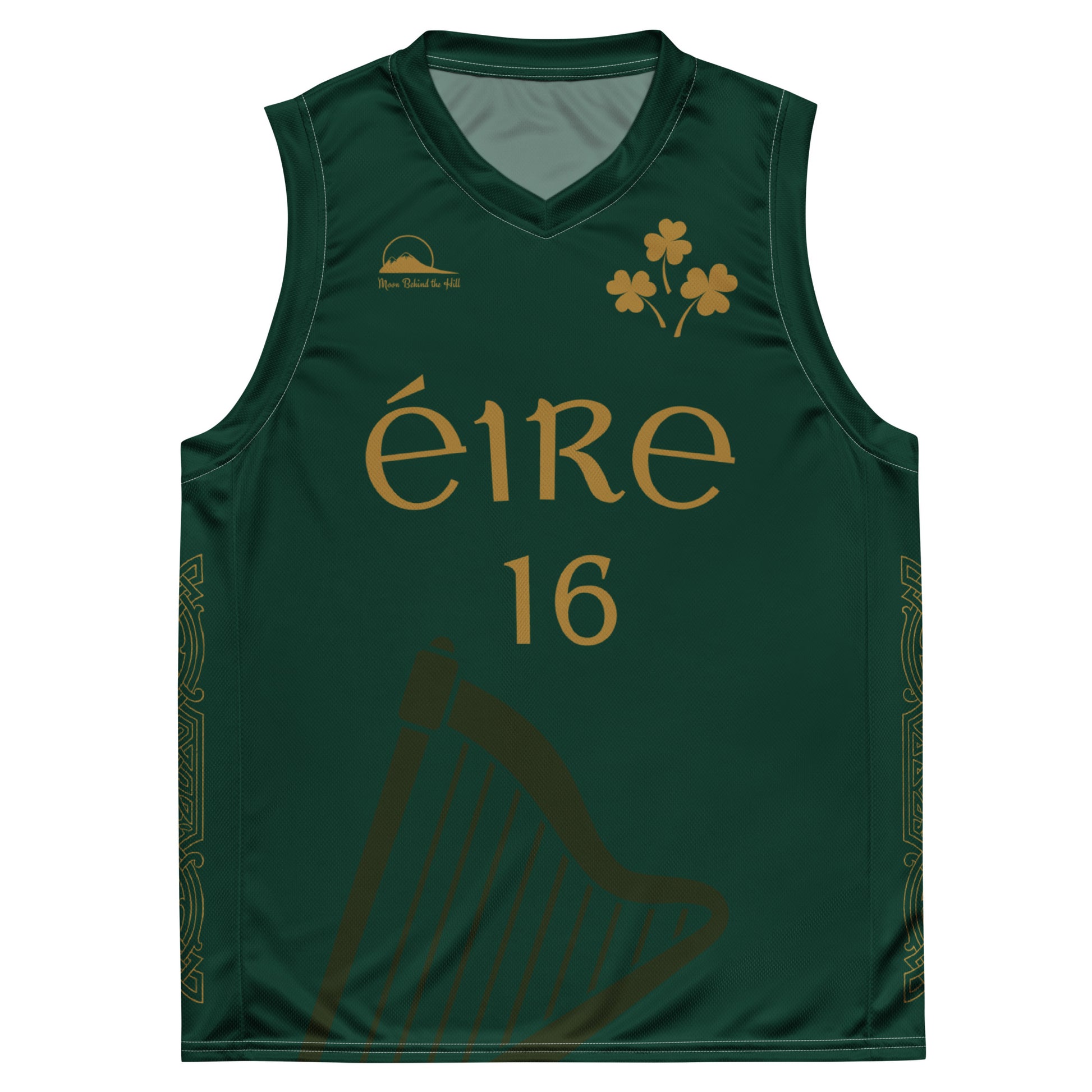 Éire #16 Green Recycled Unisex Basketball Jersey - Designed by Moon Behind The Hill Available to Buy at a Discounted Price on Moon Behind The Hill Online Designer Discount Store