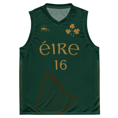 Éire #16 Green Recycled Unisex Basketball Jersey - Designed by Moon Behind The Hill Available to Buy at a Discounted Price on Moon Behind The Hill Online Designer Discount Store