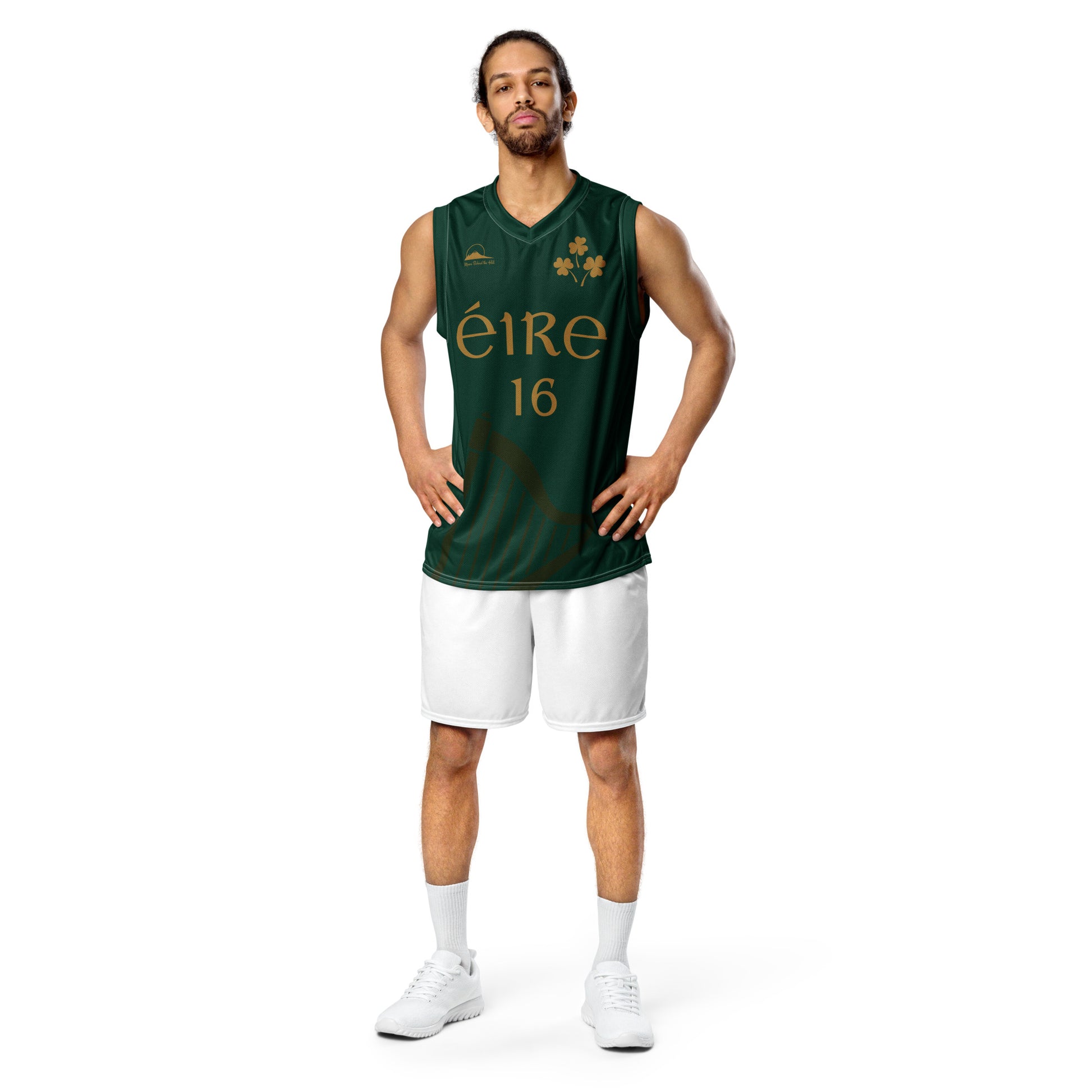 Éire #16 Green Recycled Unisex Basketball Jersey - Designed by Moon Behind The Hill Available to Buy at a Discounted Price on Moon Behind The Hill Online Designer Discount Store
