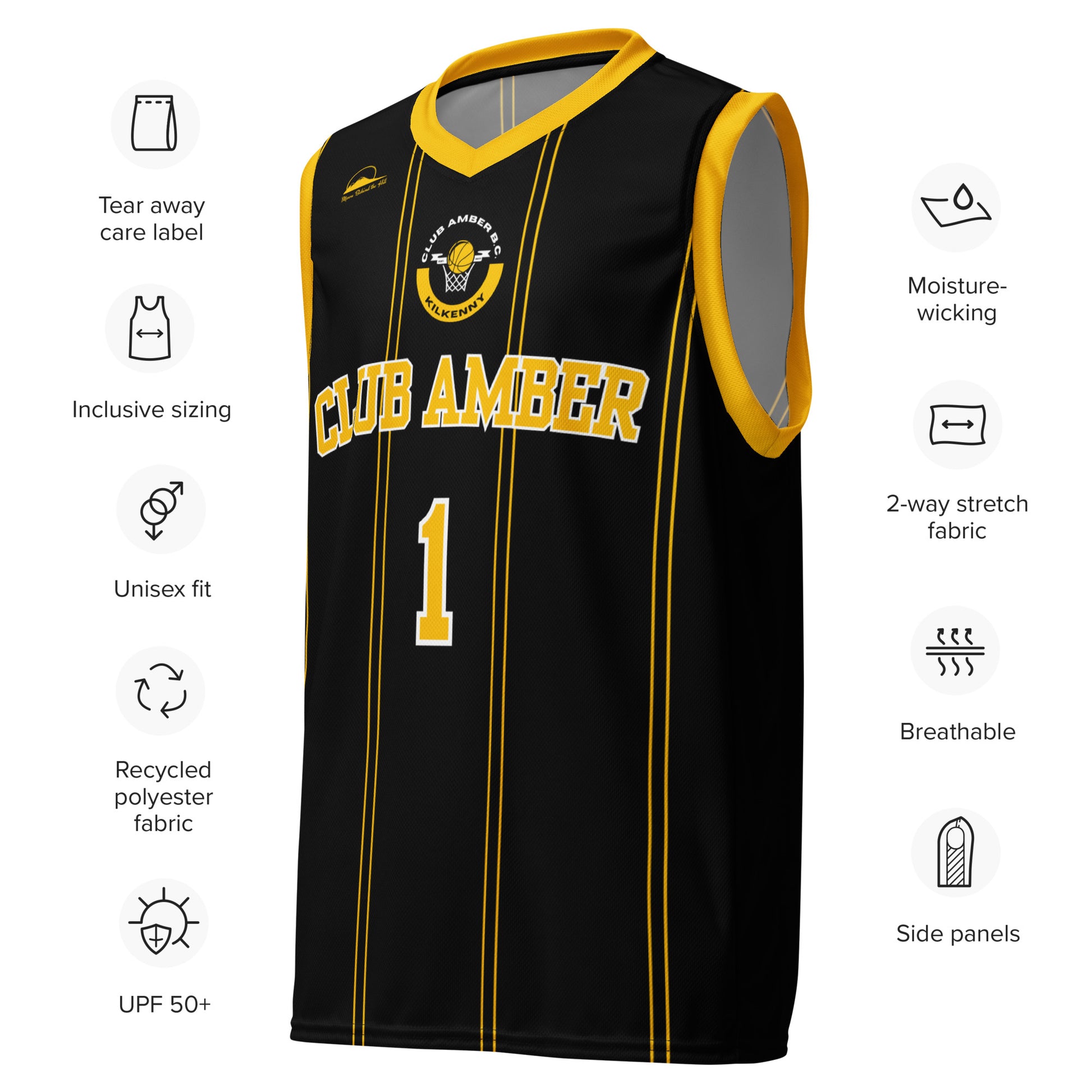Club Amber #1 Unisex Basketball Jersey 2023 - Designed by Moon Behind The Hill Available to Buy at a Discounted Price on Moon Behind The Hill Online Designer Discount Store