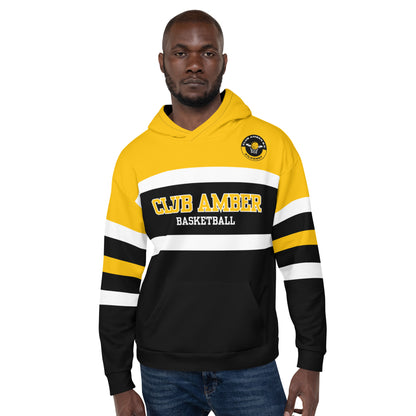 Club Amber Basketball Black & Amber Unisex Hoodie - Designed by Moon Behind The Hill Available to Buy at a Discounted Price on Moon Behind The Hill Online Designer Discount Store