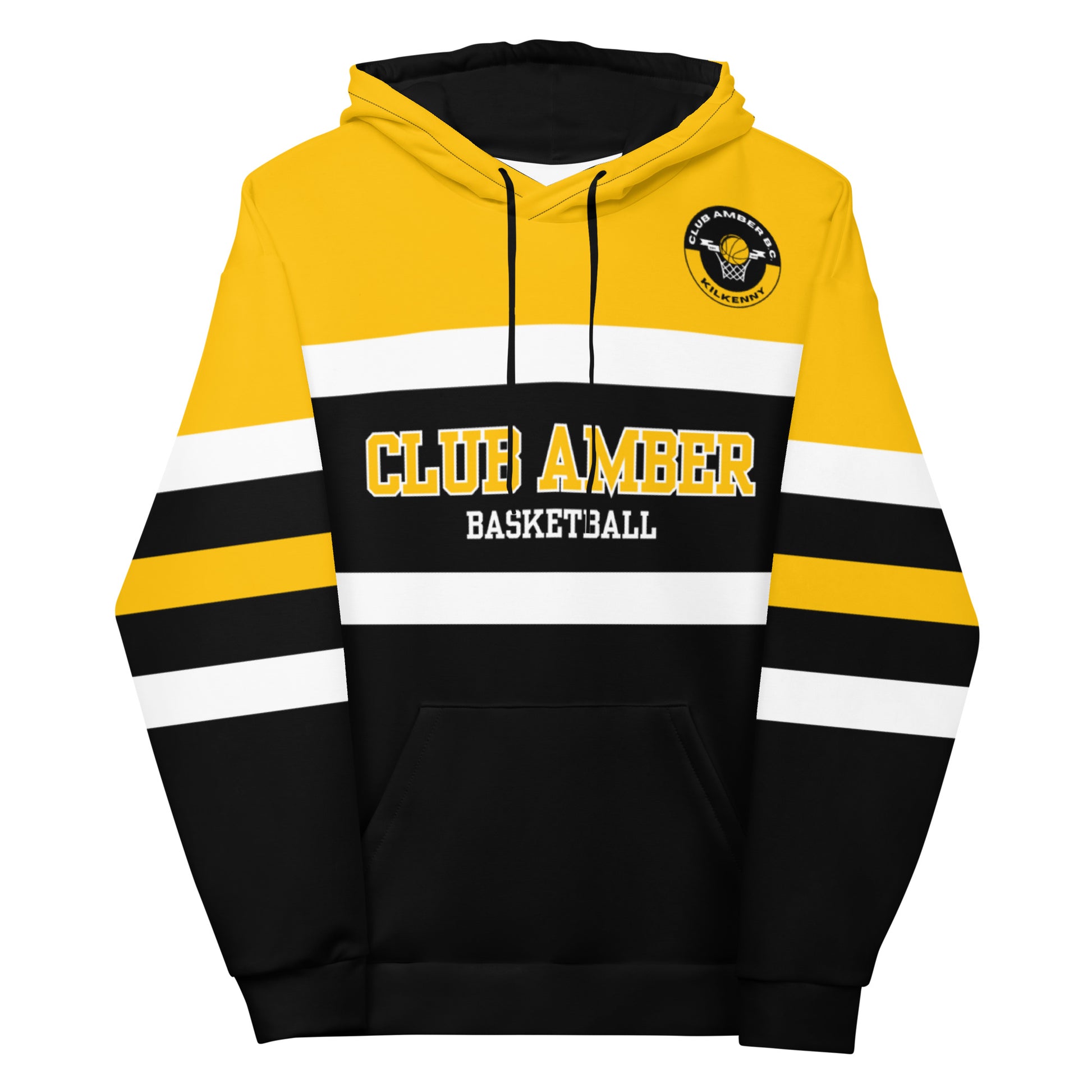 Club Amber Basketball Black & Amber Unisex Hoodie - Designed by Moon Behind The Hill Available to Buy at a Discounted Price on Moon Behind The Hill Online Designer Discount Store