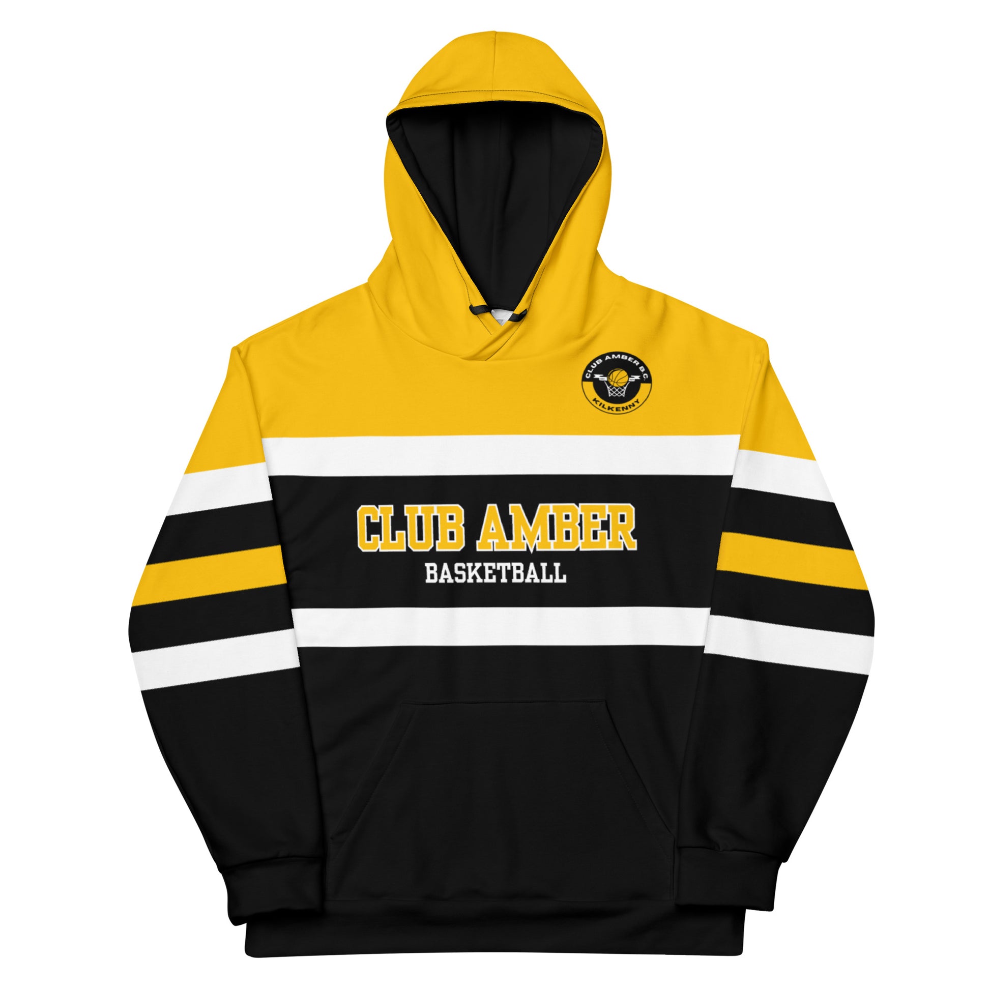 Club Amber Basketball Black & Amber Unisex Hoodie - Designed by Moon Behind The Hill Available to Buy at a Discounted Price on Moon Behind The Hill Online Designer Discount Store