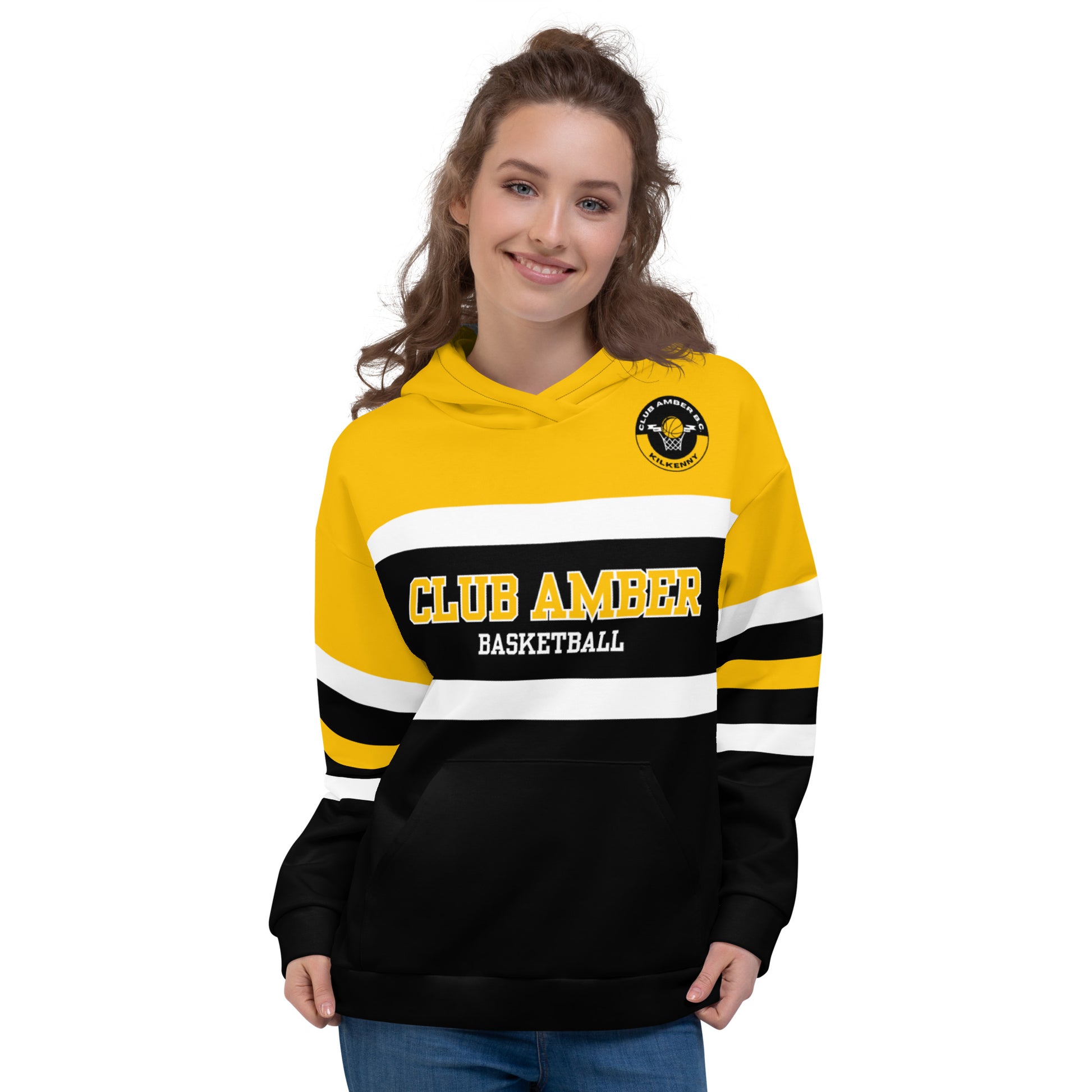 Club Amber Basketball Black & Amber Unisex Hoodie - Designed by Moon Behind The Hill Available to Buy at a Discounted Price on Moon Behind The Hill Online Designer Discount Store