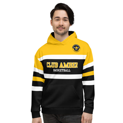Club Amber Basketball Black & Amber Unisex Hoodie - Designed by Moon Behind The Hill Available to Buy at a Discounted Price on Moon Behind The Hill Online Designer Discount Store