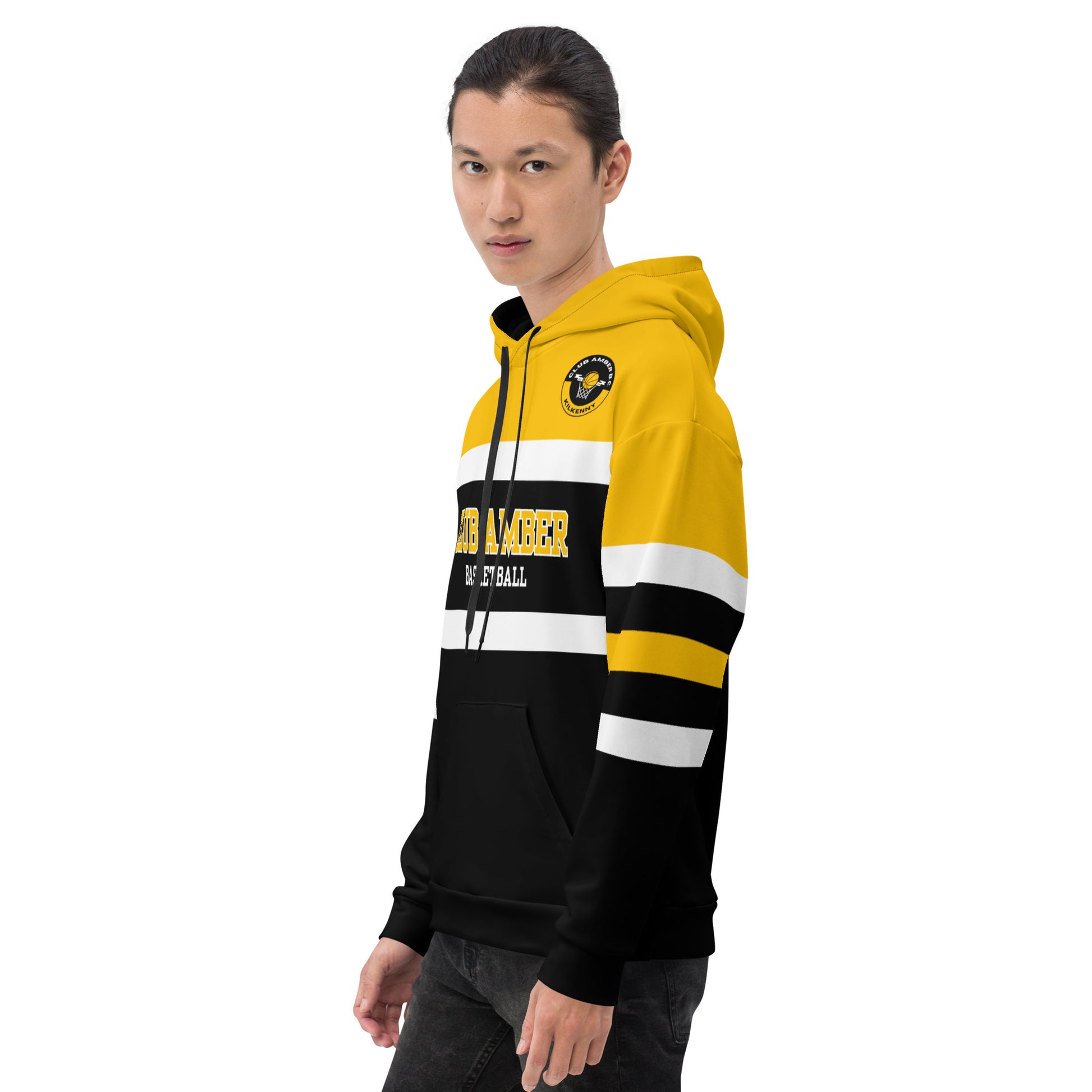 Club Amber Basketball Black & Amber Unisex Hoodie - Designed by Moon Behind The Hill Available to Buy at a Discounted Price on Moon Behind The Hill Online Designer Discount Store