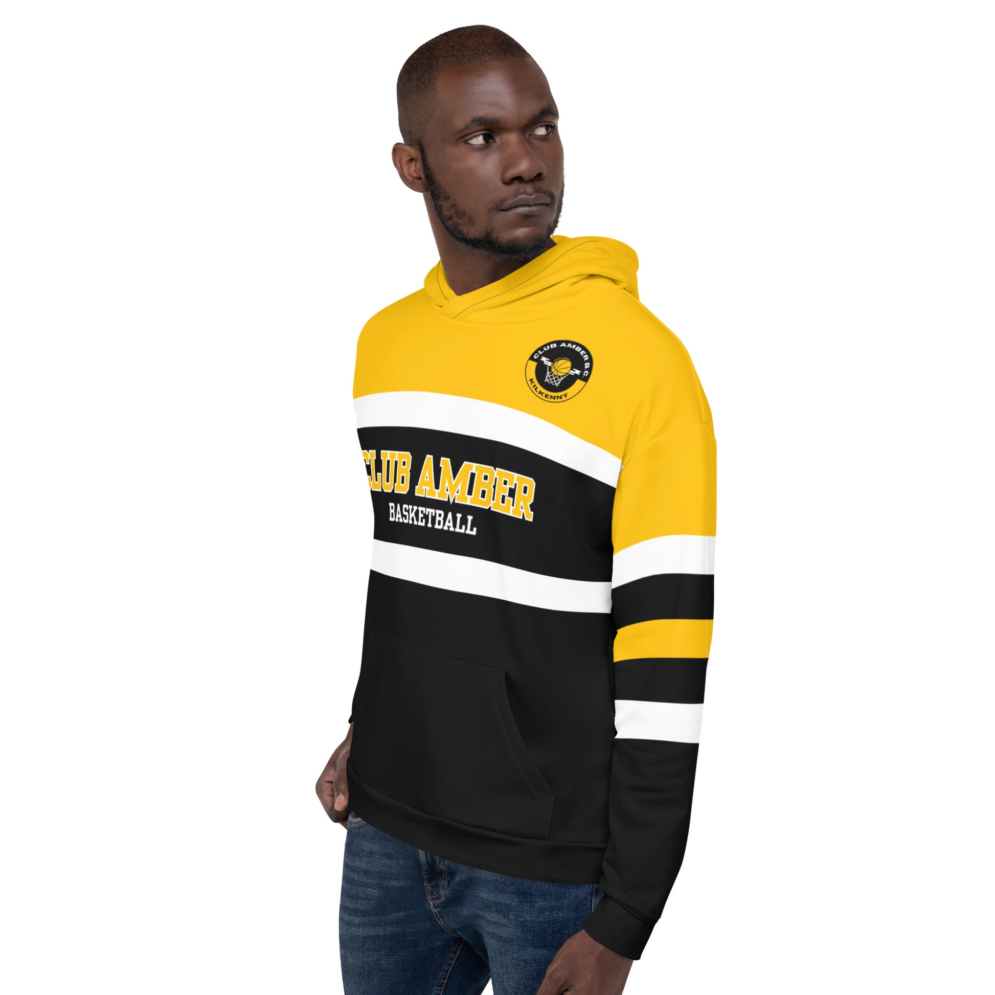 Club Amber Basketball Black & Amber Unisex Hoodie - Designed by Moon Behind The Hill Available to Buy at a Discounted Price on Moon Behind The Hill Online Designer Discount Store