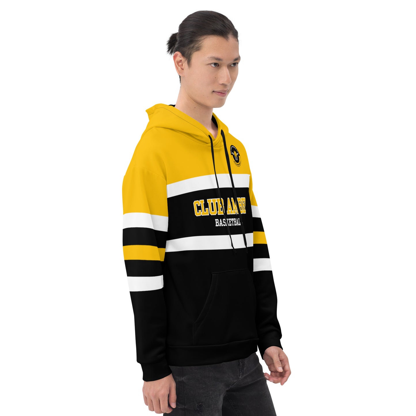Club Amber Basketball Black & Amber Unisex Hoodie - Designed by Moon Behind The Hill Available to Buy at a Discounted Price on Moon Behind The Hill Online Designer Discount Store