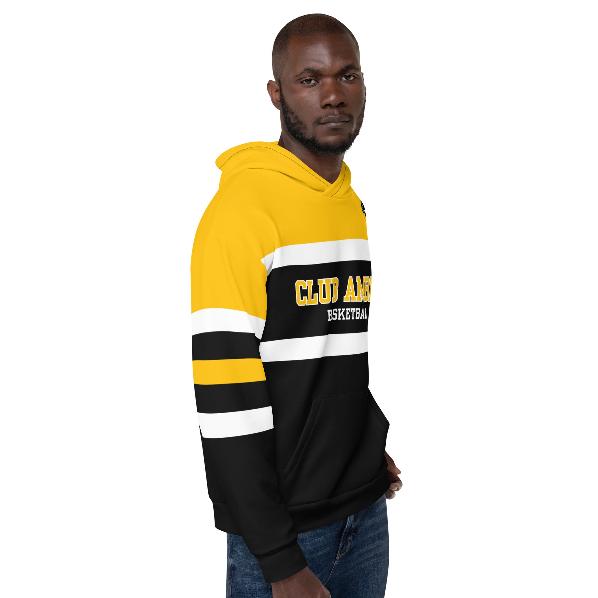 Club Amber Basketball Black & Amber Unisex Hoodie - Designed by Moon Behind The Hill Available to Buy at a Discounted Price on Moon Behind The Hill Online Designer Discount Store