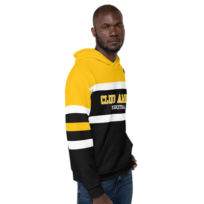 Club Amber Basketball Black & Amber Unisex Hoodie - Designed by Moon Behind The Hill Available to Buy at a Discounted Price on Moon Behind The Hill Online Designer Discount Store