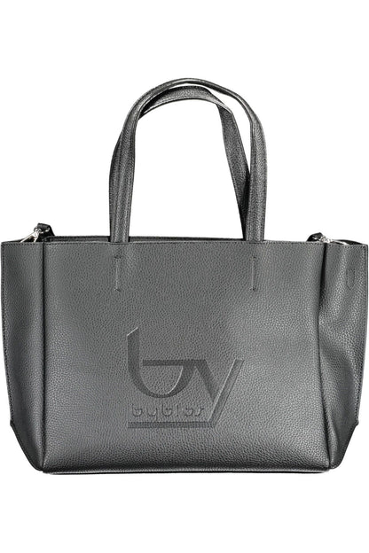 Chic Black Dual-Handle Printed Handbag