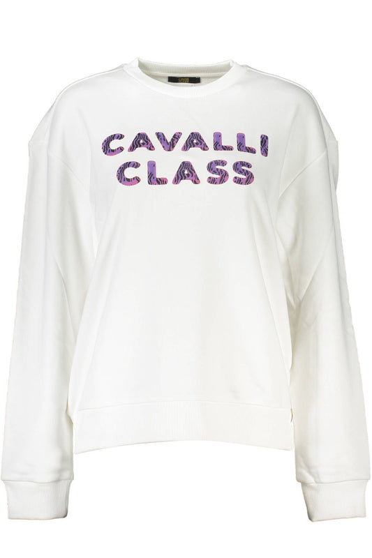 Cavalli Class Women's White Cotton Round Neck Sweater