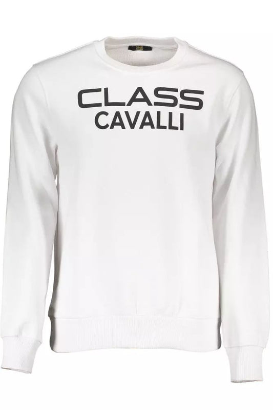 Cavalli Class Men's White Cotton Round Neck Sweater