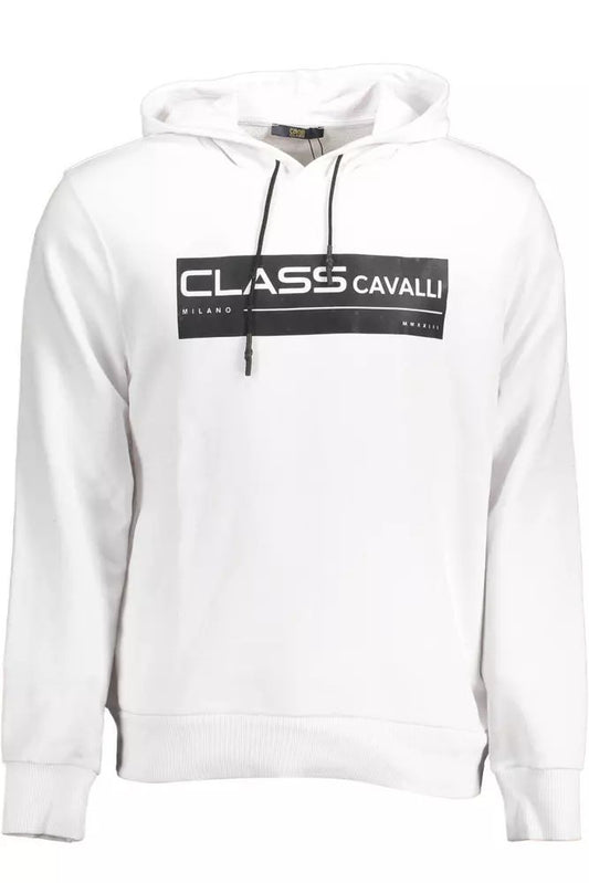 Cavalli Class Men's White Cotton Sweater Hoodie