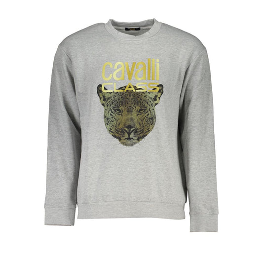 Cavalli Class Men's Gray Cotton Round Neck Sweatshirt Sweater