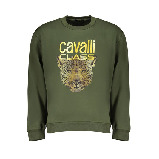 Cavalli Class Men's Green Cotton Round Neck Sweatshirt Sweater