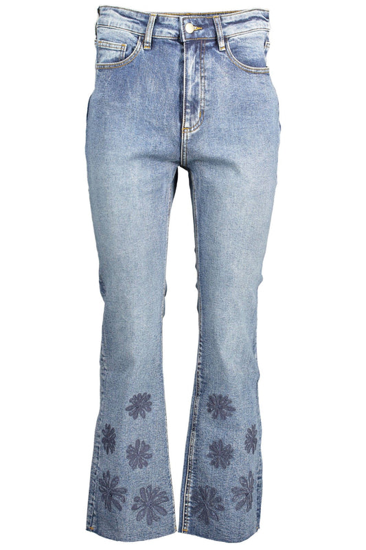Chic Embroidered Faded Jeans with Contrasting Accents