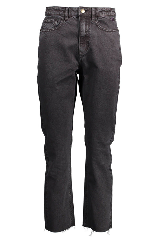 Embroidered Black Cotton Jeans with Signature Logo