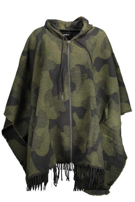 Desigual Women's Green Polyester Hooded Poncho Sweater