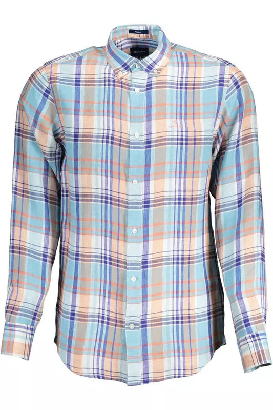 Chic Light Blue Linen Men's Button-Down Shirt