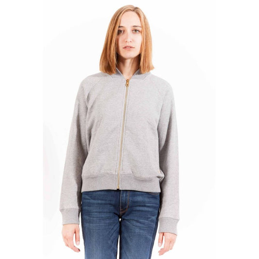 Chic Gray Zippered Cotton Sweatshirt with Logo