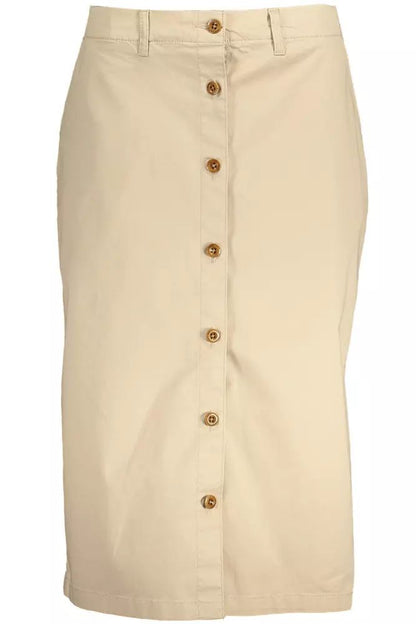 Chic Beige Longuette Skirt with Classic Button Detail
