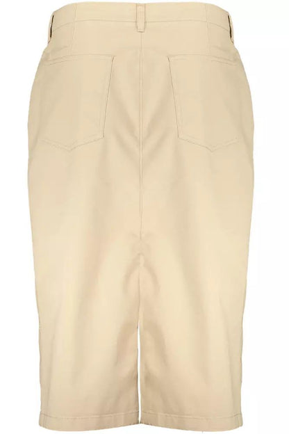 Chic Beige Longuette Skirt with Classic Button Detail