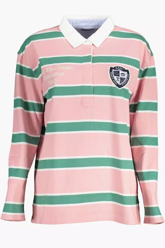 Elegant Long-Sleeve Pink Polo with Contrasting Details