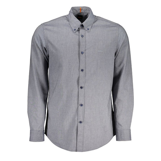 Elegant Blue Cotton Shirt with Button Down Collar