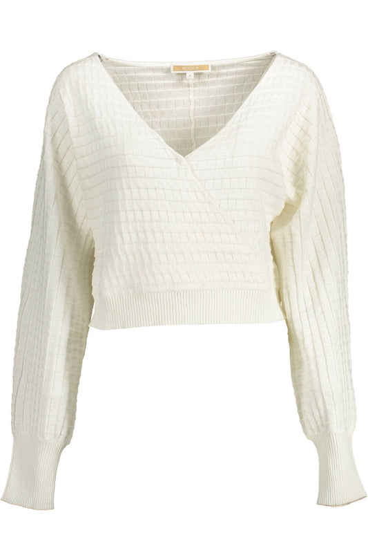 Kocca Women's White Cotton V-neck Sweater
