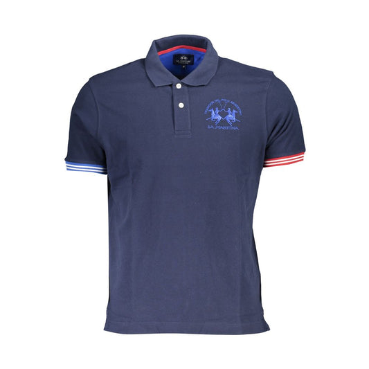 Elegant Blue Contrast Detail Polo Shirt