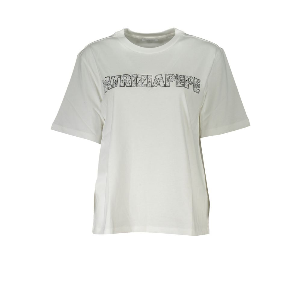 Elegant Short Sleeve Crew Neck T-Shirt with Rhinestone Detail