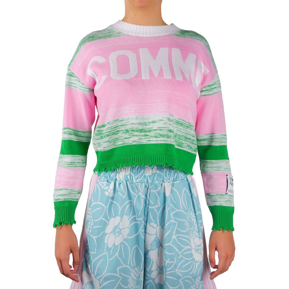 Comme Des Fuckdown Women's Pink & Green Viscose Short Crewneck Sweater