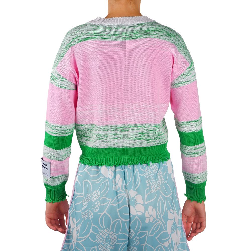 Comme Des Fuckdown Women's Pink & Green Viscose Short Crewneck Sweater