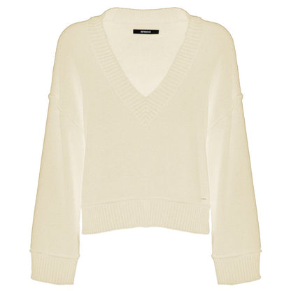 Imperfect Women's White Polyester V-neck Sweater