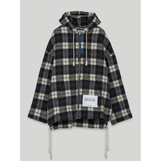 Palm Angels Black & Beige Checked Cashmere Jacket with Hood