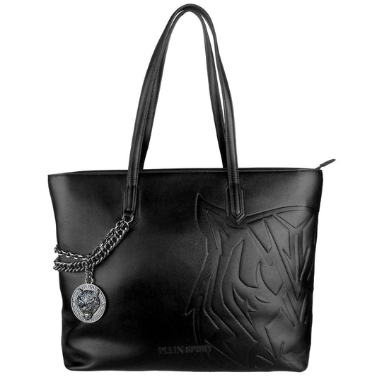Black Eco-Leather Plein Sport Shopping Shoulder Bag
