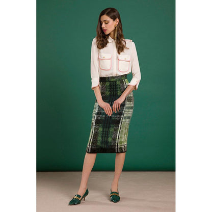 Elisabetta Franchi Green Acrylic Wool Blend Tartan Skirt