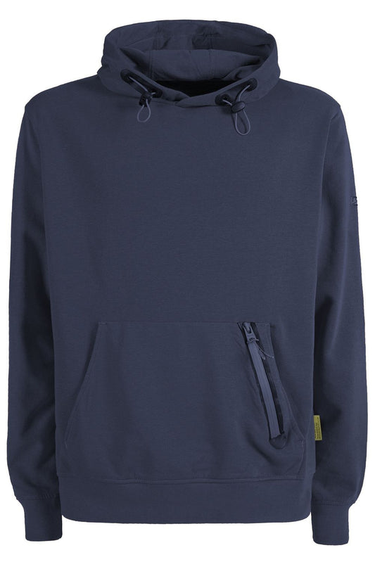 Blue Cotton Blend Hooded Sweatshirt with Front Pocket