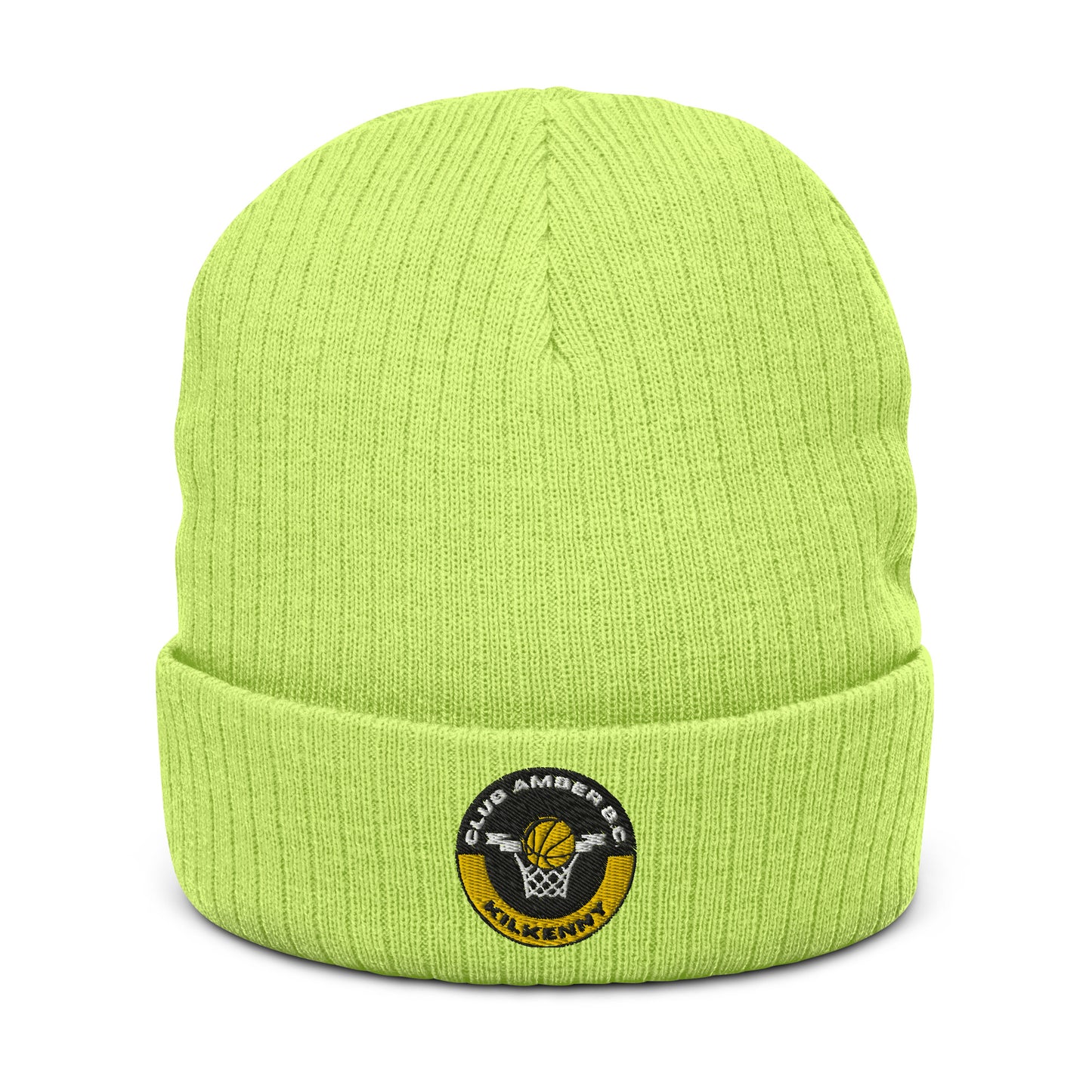 Club Amber Basketball Kilkenny Ribbed Knit Beanie Hat - Designed by Moon Behind The Hill Available to Buy at a Discounted Price on Moon Behind The Hill Online Designer Discount Store
