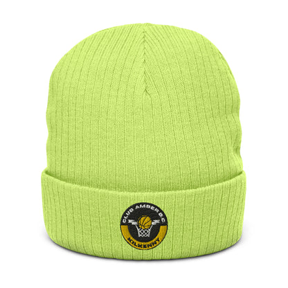Club Amber Basketball Kilkenny Ribbed Knit Beanie Hat - Designed by Moon Behind The Hill Available to Buy at a Discounted Price on Moon Behind The Hill Online Designer Discount Store
