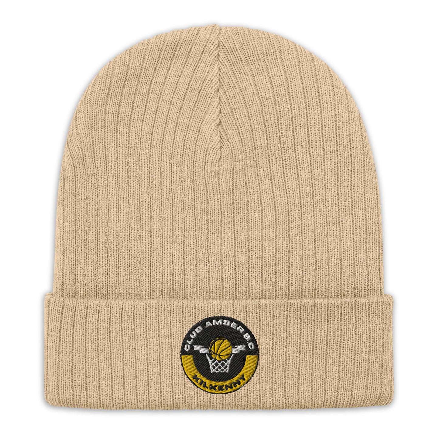Club Amber Basketball Kilkenny Ribbed Knit Beanie Hat - Designed by Moon Behind The Hill Available to Buy at a Discounted Price on Moon Behind The Hill Online Designer Discount Store
