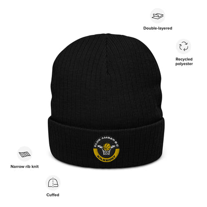 Club Amber Basketball Kilkenny Ribbed Knit Beanie Hat - Designed by Moon Behind The Hill Available to Buy at a Discounted Price on Moon Behind The Hill Online Designer Discount Store