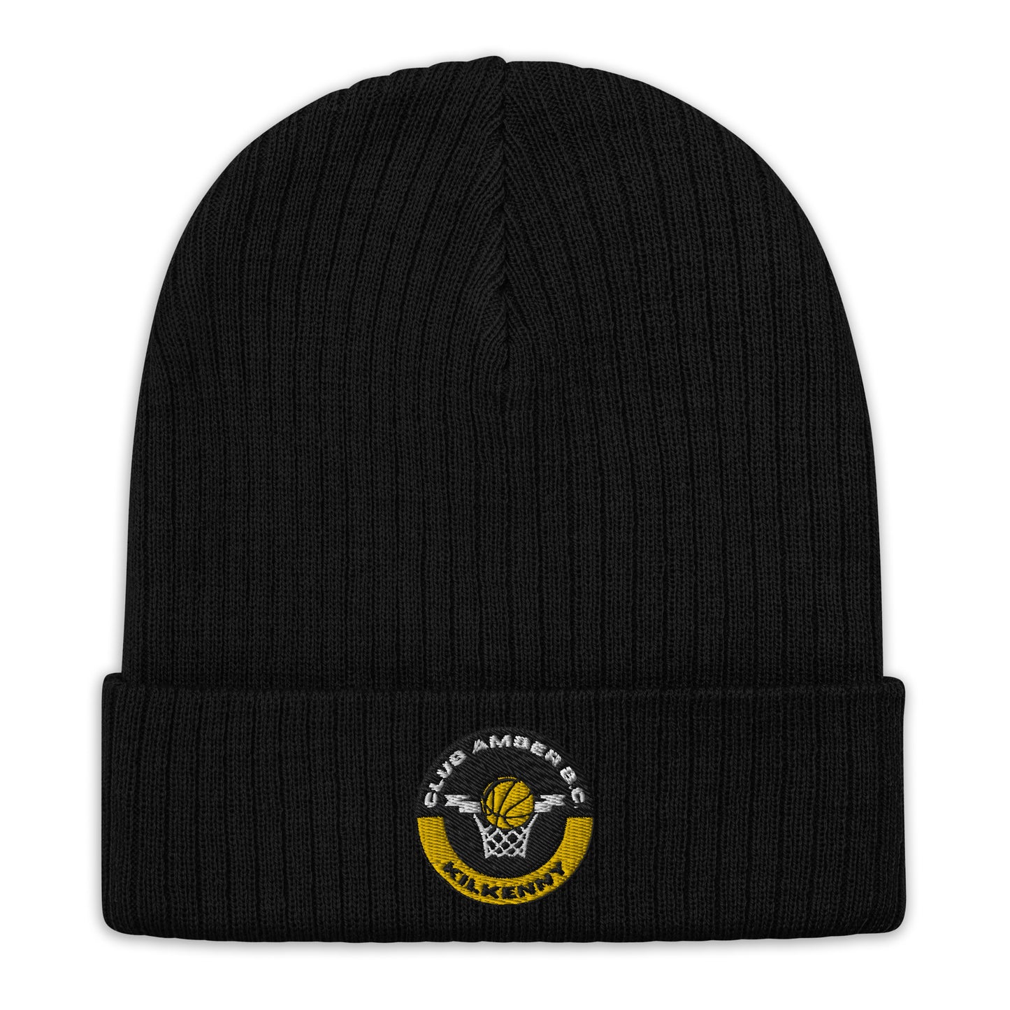 Club Amber Basketball Kilkenny Ribbed Knit Beanie Hat - Designed by Moon Behind The Hill Available to Buy at a Discounted Price on Moon Behind The Hill Online Designer Discount Store