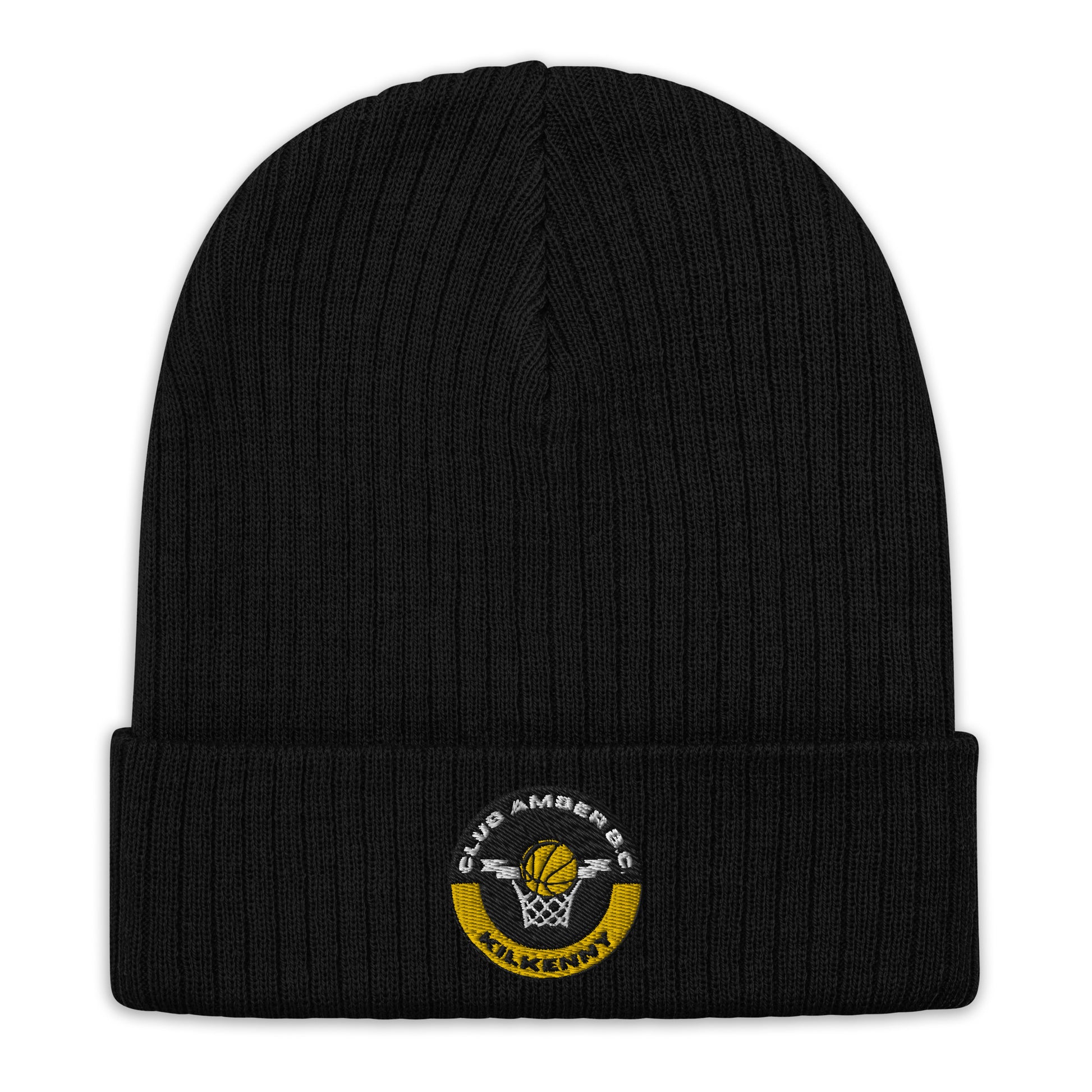 Club Amber Basketball Kilkenny Ribbed Knit Beanie Hat - Designed by Moon Behind The Hill Available to Buy at a Discounted Price on Moon Behind The Hill Online Designer Discount Store